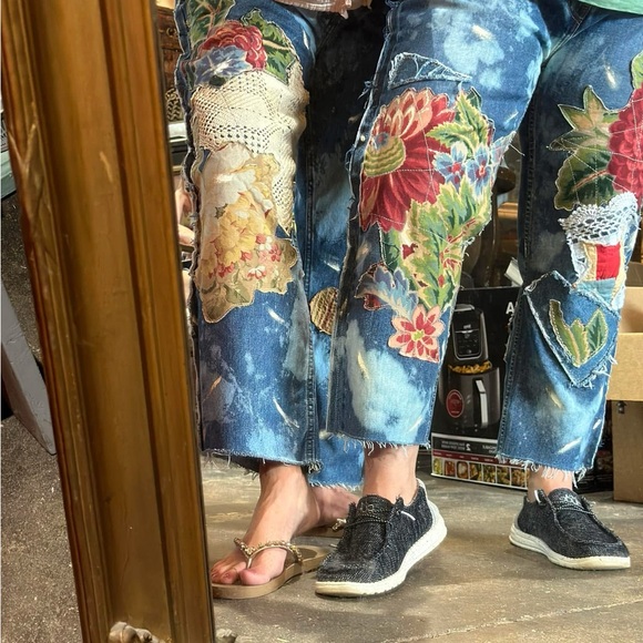 UpCycled Reworked Handmade Vintage Wrangler Levi’s Jeans like Pearl Jaded Gypsy - Picture 4 of 6
